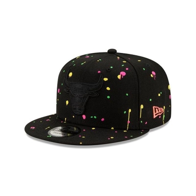 Black Chicago Bulls Hat - New Era NBA Neon Splatter 9FIFTY Snapback Caps USA7802349